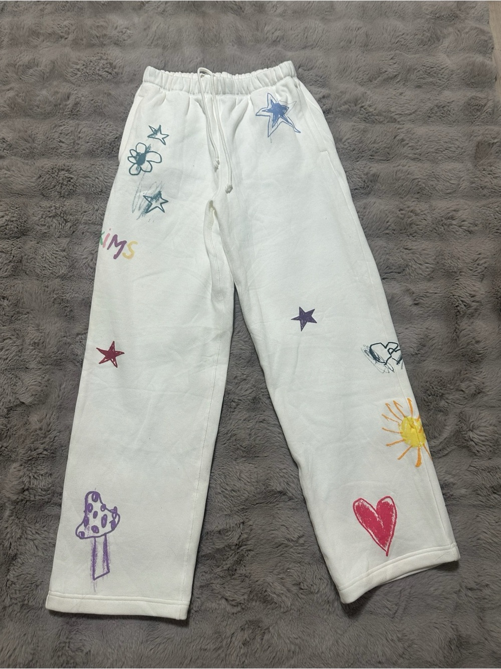 NWOT SKIMS Cotton Fleece Classic Straight Leg Pant Marble Multi Doodle Print XS